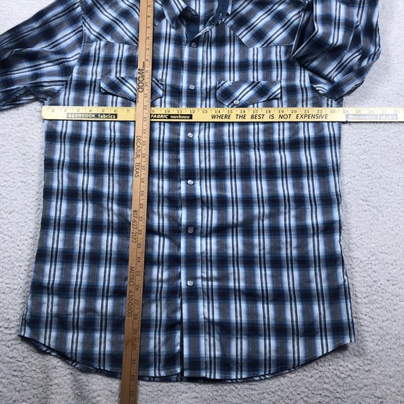 Cowboy Legend Western Shirt Mens  M / L Blue Plaid Pearl Snap Flip‎ Cuff Rodeo - Picture 10 of 13
